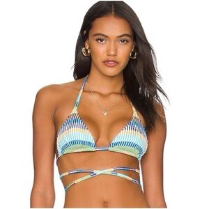 SOLID & STRIPED RAINE TECHNICOLOR MOSAIC EXTRA SMALL HALTER TRIANGLE BIKINI TOP